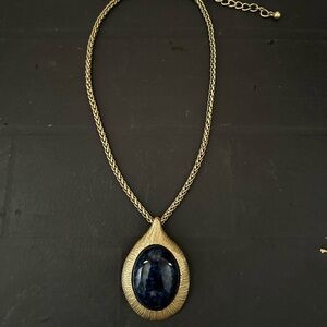 Chico's Gold Necklace with Dark Blue Pendant